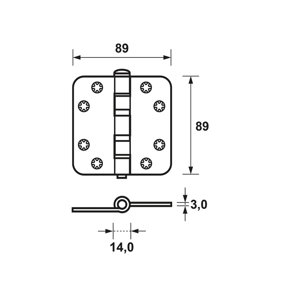 Scharnier, afgerond, RVS, 89 x 89 x 3 mm (RETS-SC-0140)