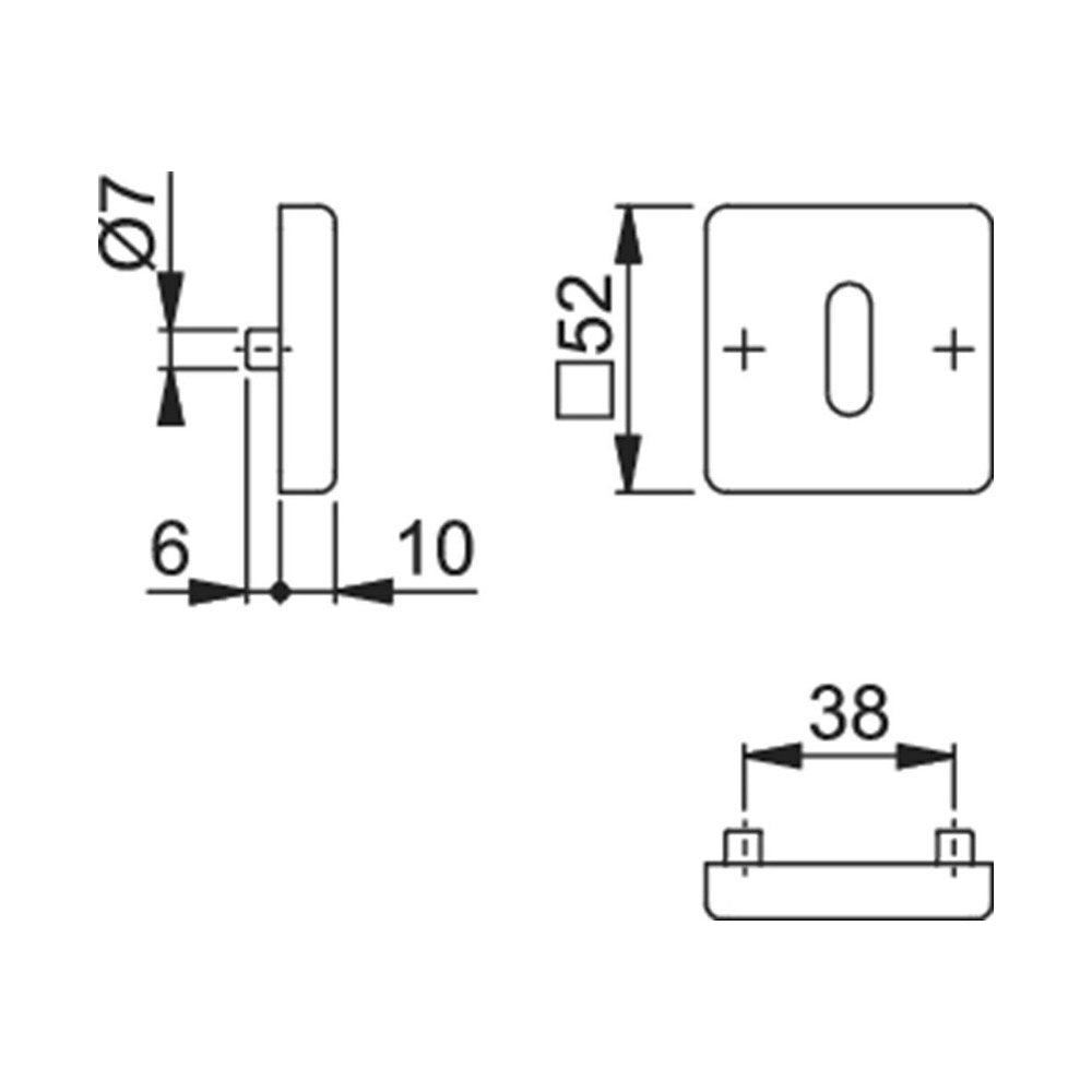 Sleutelrozet, vierkant, RVS, Ø 52 mm