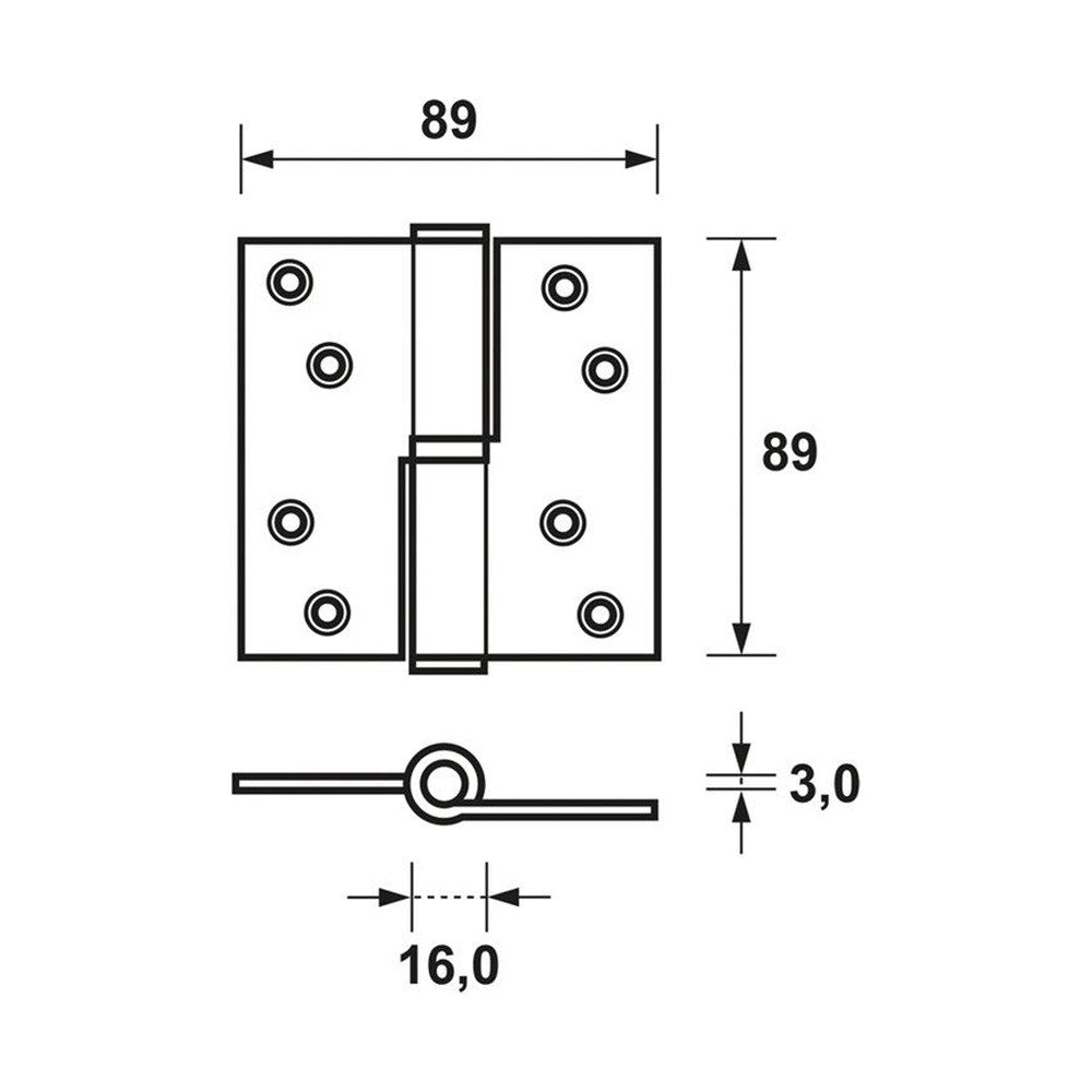 Paumelle, 89 x 89 x 3 mm, din rechts (RETS-SC-0015)