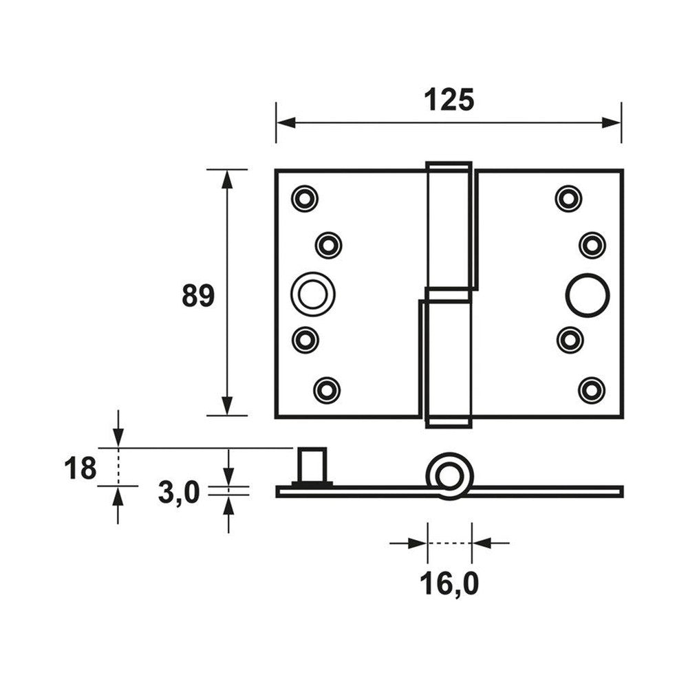 Paumelle, 89 x 125 x 3 mm, din links