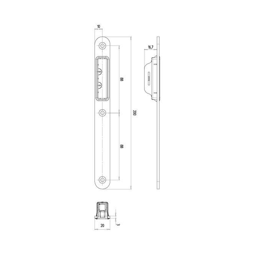Sluitplaat, RVS, 200 x 20 mm, loopslot